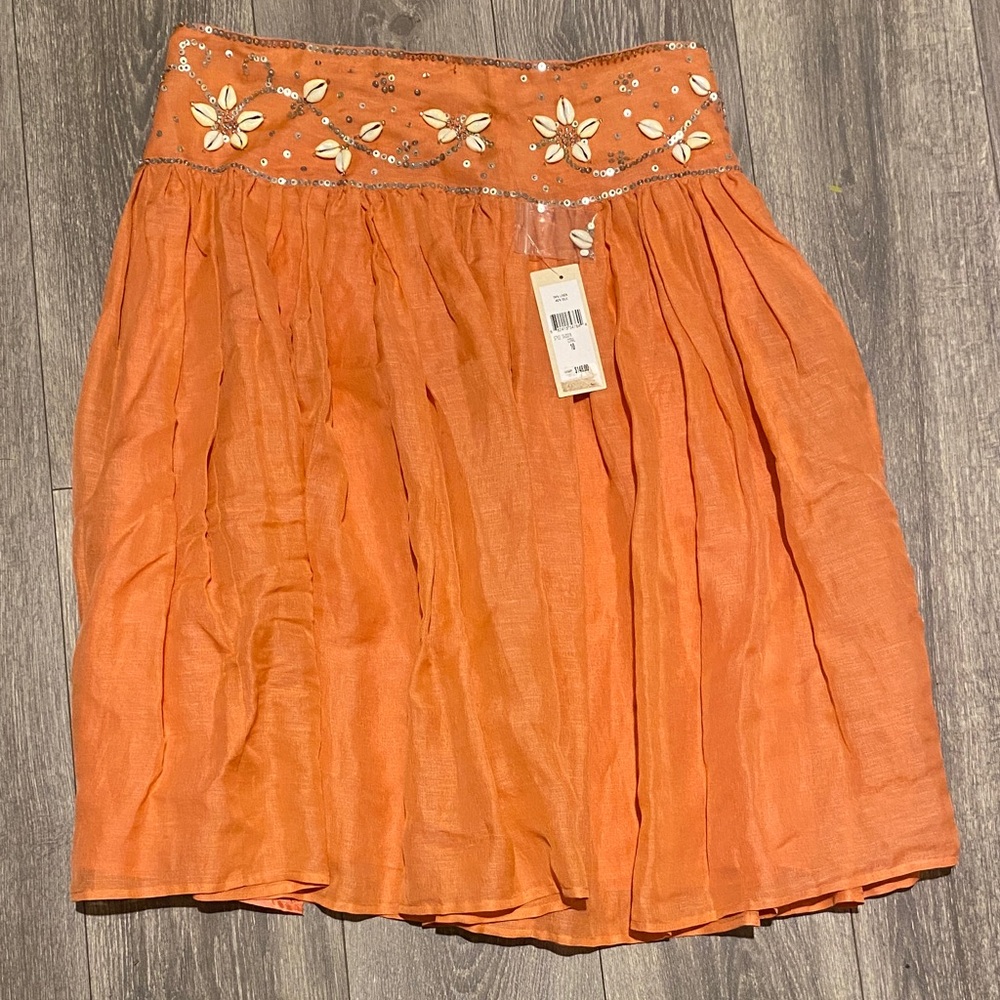 Sutton Studio coral Embellished Women's Skirt  linen and silk lining size 10